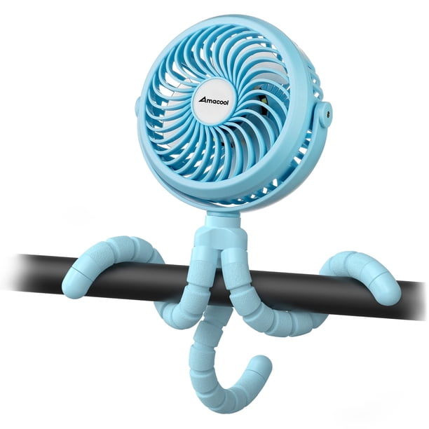 Ventilador de cochecito AMACOOL para trípode flexible con clip y 3 velocidades, color azul