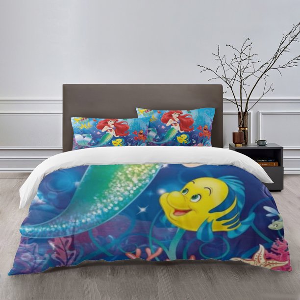 Ariel Bedding Sets Bed Cartoon Duvet Cover Lightweight 3 Piece Bet Sets for Kids Boys Girls