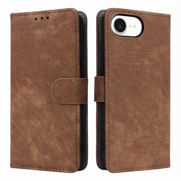 Funda Billetera para iPhone 16E con Soporte - Cartera de Cuero con Ranuras Marrón
