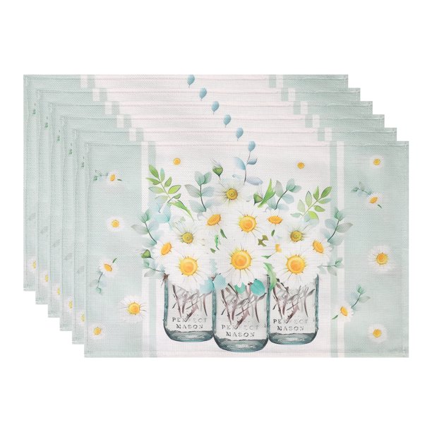 Juego de 6 Manteles Individuales de Estilo Rústico para Decoración de Mesa de Comedor Interior y Exterior Lavables con Diseño Floral Verde 45*30cm