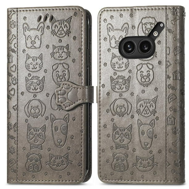 Funda Cartera FOXDOCK para Nothing Phone 2a Plus , Flip PU con Relieve de Gatos y Perros, Tarjetero y Soporte