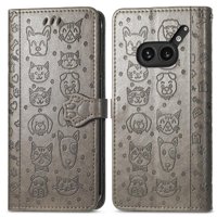 Funda Cartera Foxdock Para Nothing Phone 2A Plus , Flip Pu Con Relieve De Gatos Y Perros, Tarjetero Y Soporte