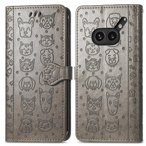 Funda Cartera Foxdock Para Nothing Phone 2A Plus , Flip Pu Con Relieve De Gatos Y Perros, Tarjetero Y Soporte