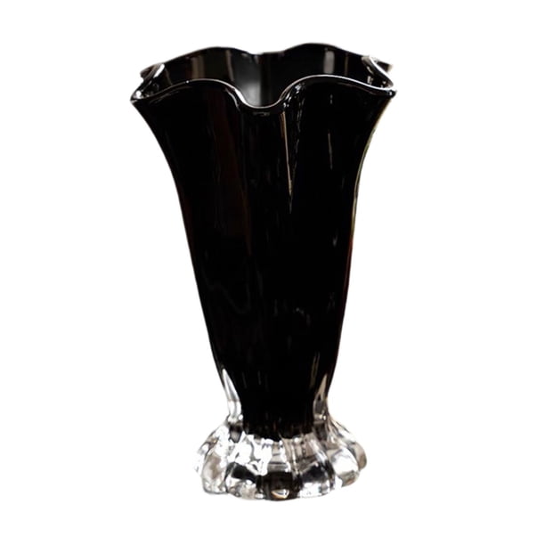 Jarrón de vidrio con pétalos, maceta decorativa para el hogar, elegante contenedor para arreglos florales, para decoración del comedor y el balcón. Negro