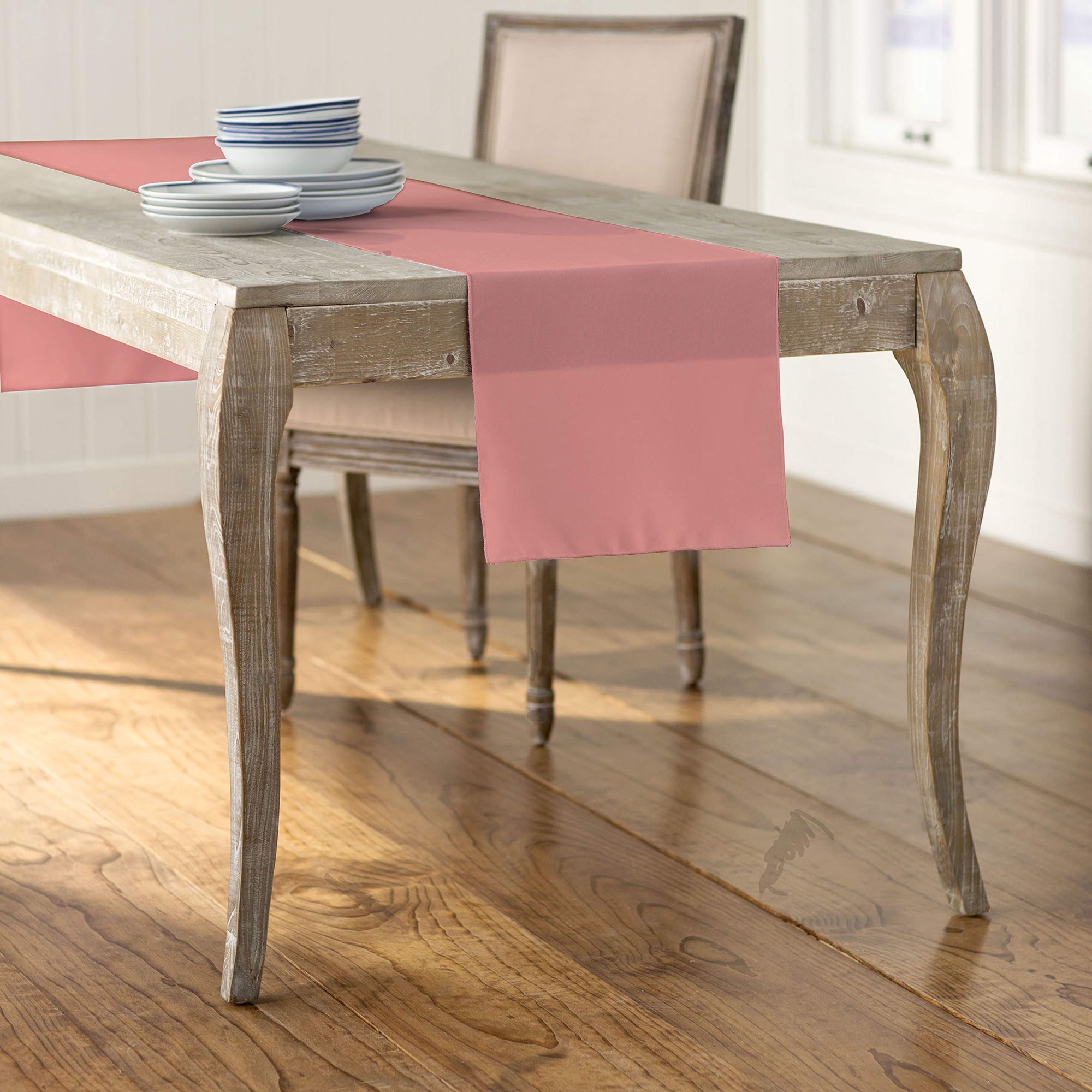 La Linen - Table Runner La P79, Popelina De Lino Y Poliéster, 36 X 275 Cm, Color Rosa Polvoriento