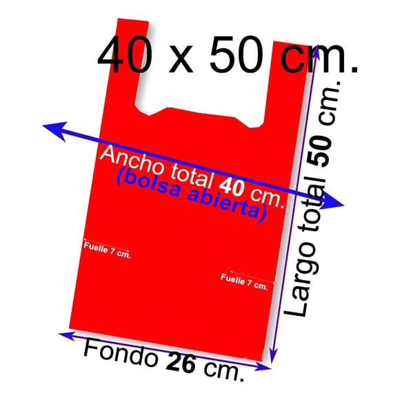 Bolsas Plásticas Tipo Camiseta - 40x50 - 100 Uds. - Colores Roja