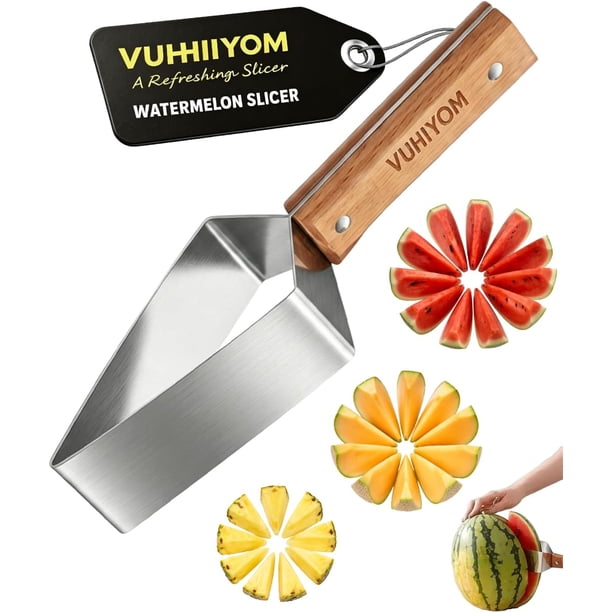 Cortador sandía triángulo acero inoxidable mango madera 3 uds utensilio cocina