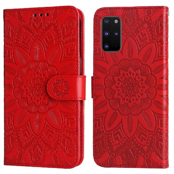 Funda tipo cartera FOXDOCK para Samsung Galaxy S20 Plus , diseño girasol en relieve, cuero PU, cierre magnético, soporte y tarjetero