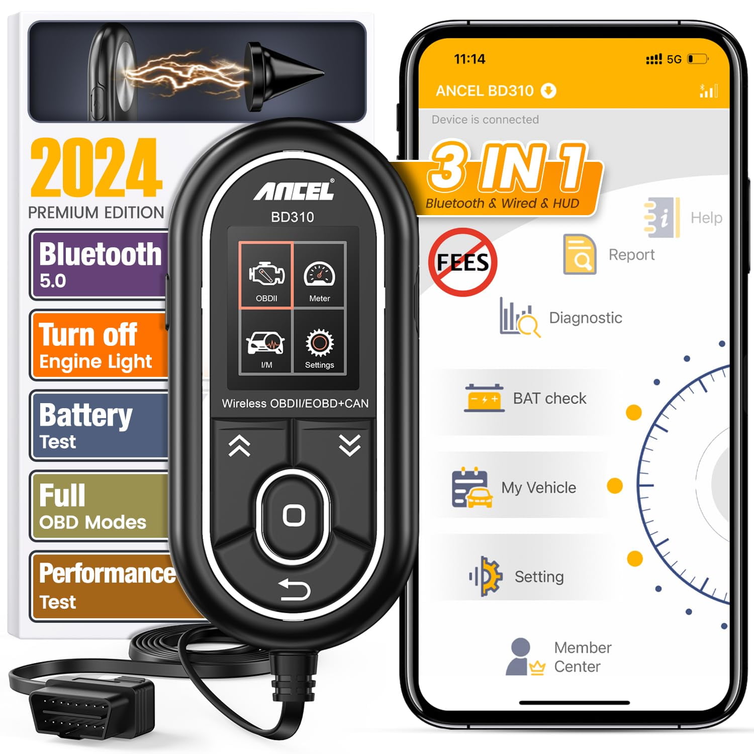 Herramienta De Diagnóstico Del Escáner Obd2 Ancel Bd310 Bluetooth 3 En 1