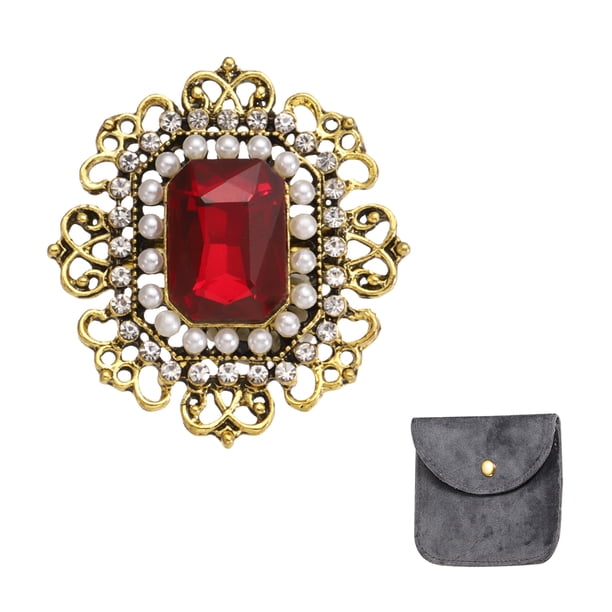 Broche de Cristal y Piedras de Imitación Vintage Uxcell para Mujeres, Broches de Solapa de Flor de 1.7 Pulgadas, Rojo
