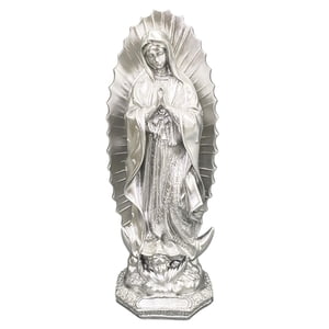 Magideal - Estatua De María Santísima, Decoración De Escritorio De Resina, Escultura Religiosa, Estatuilla De Nuestra Señora De Fátima Para Sala De Estar Y Ofici Plateado