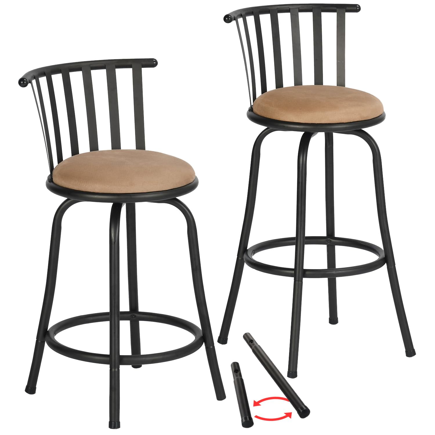 Taburetes De Bar Giratorios Furniturer, Juego De 2, Ajustables De 60 A 74 Cm