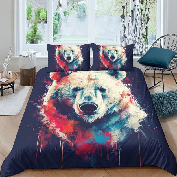 Colorful Bear Duvet Cover Bedding Set Pillowcase Queen3-Piece Bedding Set