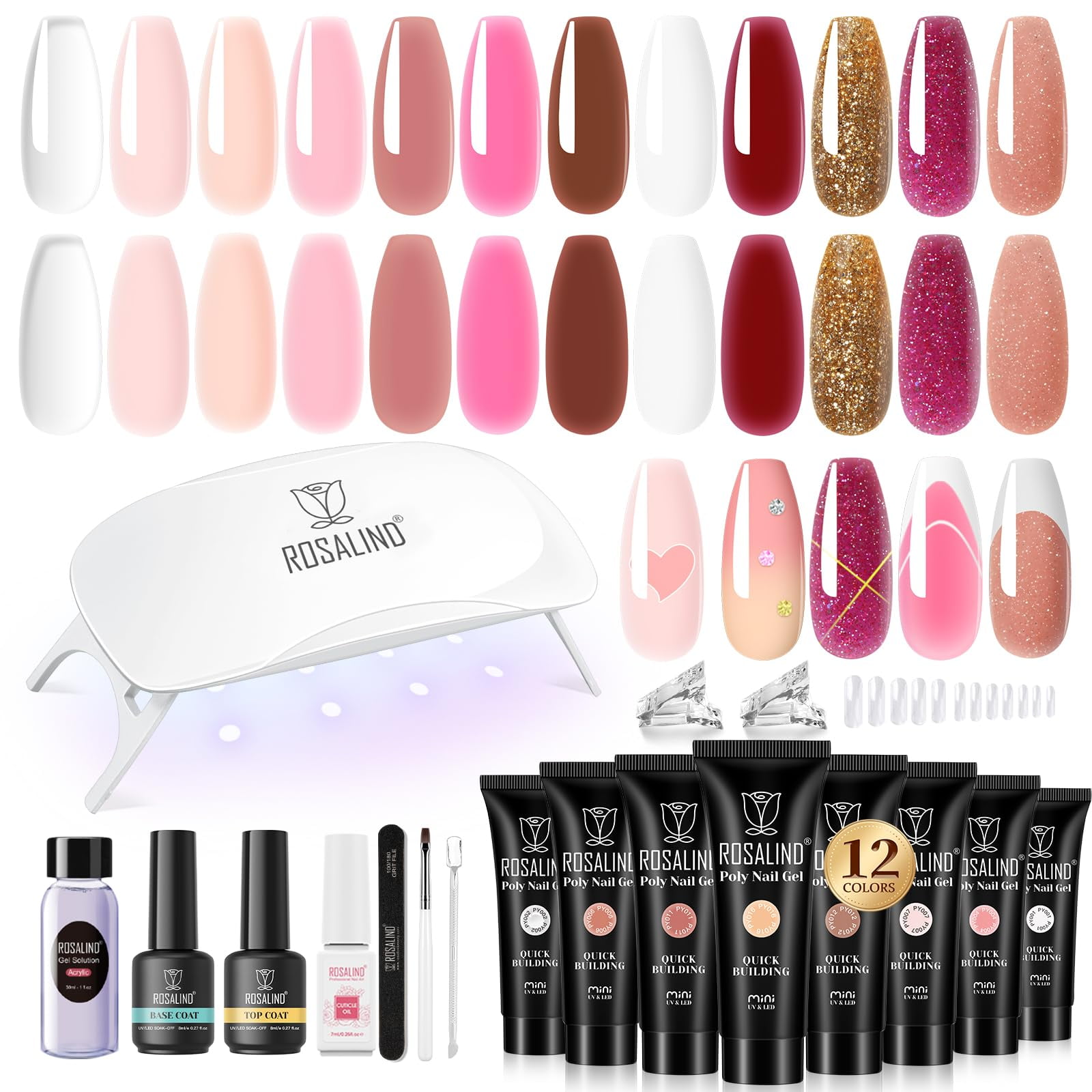 Kit De Gel De Uñas De Polietileno Rosalind, Rosa Y Marrón, Navidad, 12 Piezas