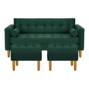 Bodevir - Sofa Retro 3C + 2 Pouf Felpa 04 Verde Botella