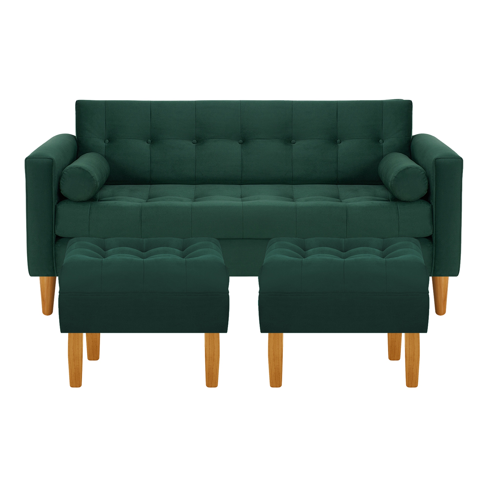 Bodevir - Sofa Retro 3C + 2 Pouf Felpa 04 Verde Botella