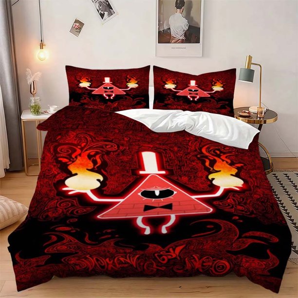 3pcs Mysterious Triangle Demon Bill Themed Bedding Set Duvet Cover and Pillowcase Set Soft and Comfortable for All Seasons