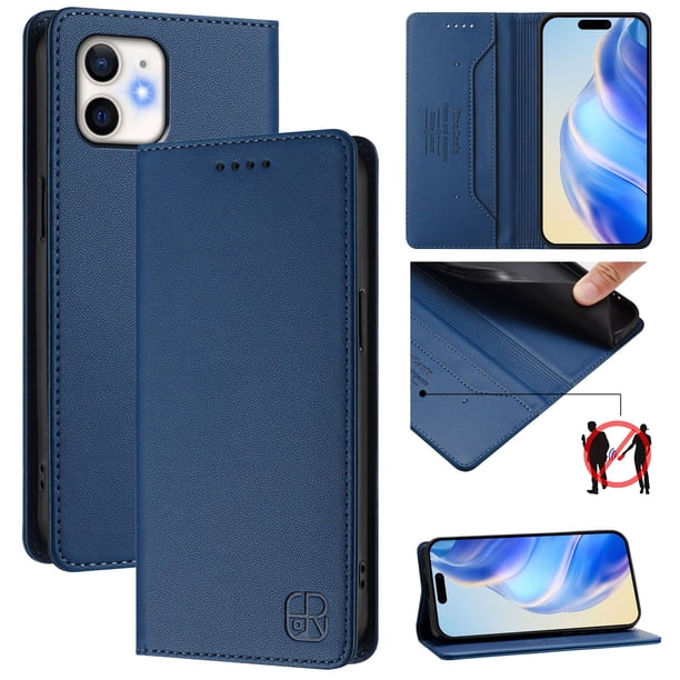 Funda Billetera con Soporte para iPhone 12/12 Pro Bloqueo RFID Plegable Azul