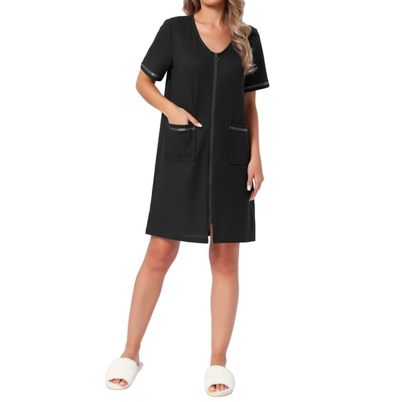 INSPIRE CHIC Batas con Cremallera Zip Up Hosecoat con Bolsillos para Mujeres en Tela Suave y Ligera Perfecta para Descansar S Negro