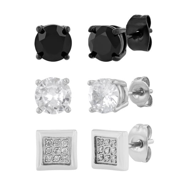 Aretes Believe Brilliance de Acero Inoxidable, Set de 3 Pares, 6 mm, Negro y Blanco