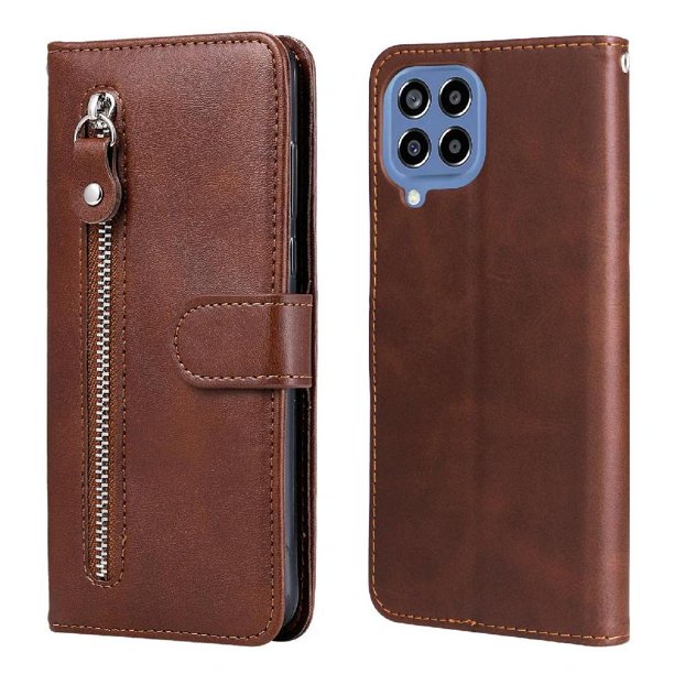 Funda con Cremallera para Samsung Galaxy M33 5G, Carcasa Cartera de Cuero PU con Soporte y Tarjetero
