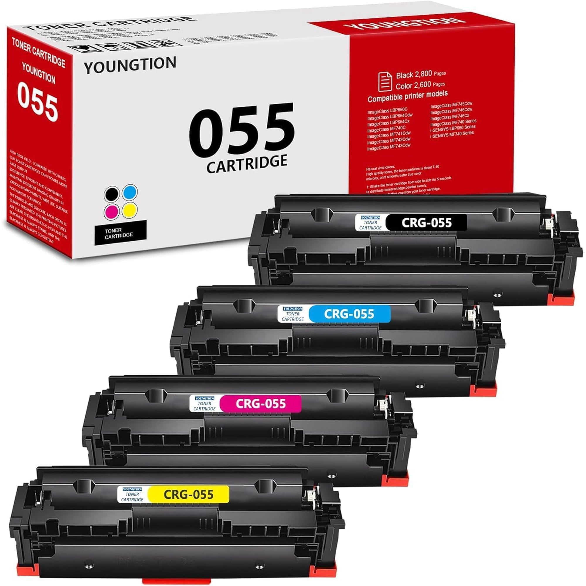 Cartuchos De Tóner Youngtion 055 De Alto Rendimiento, Paquete De 4 Unidades Para Canon