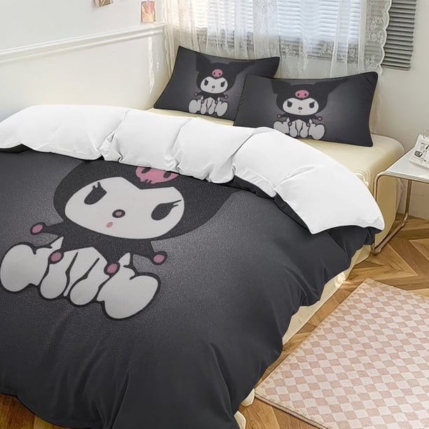 Kuromi Quilt Set Thicken Soft 3 Pieces Bedding Set All Season Duvet Cove with 2 Pillowcases for Adult Women Girls Teens Home Room Decor