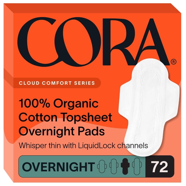 Almohadillas sanitarias Cora, ultrafinas, 100% algodón orgánico (72 unidades)