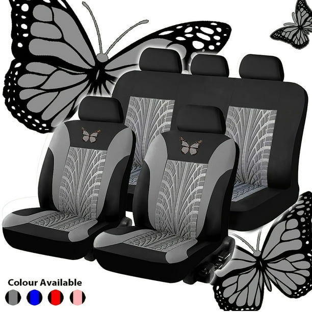 Universal Car Seat Cover Set - Red Butterfly Embroidery - Protects and Enhances Your Vehicle's Interior