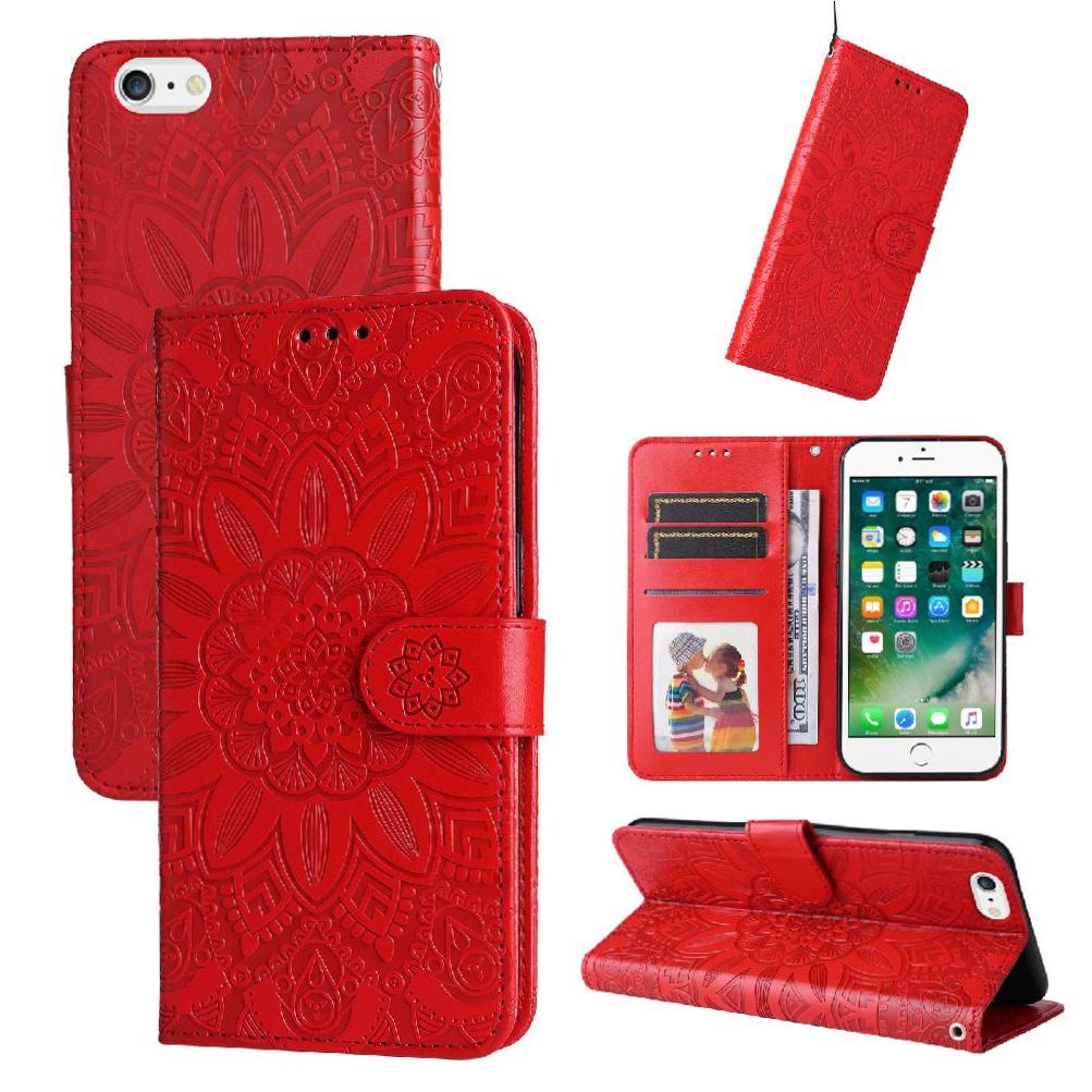 Funda Tipo Cartera Foxdock Para Iphone 6 Plus , Diseño Girasol En Relieve, Cuero Pu, Cierre Magnético, Soporte Y Tarjetero