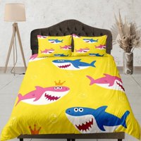 Milsleep - Happy Sharks Juego De Funda Nórdica Amarillo Colcha Colorida, Juego De Cama Infantil Completo