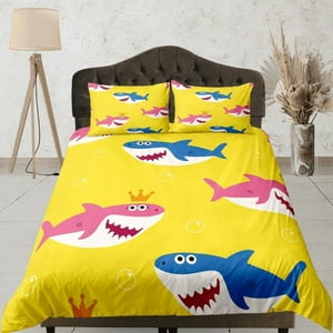 Milsleep - Happy Sharks Juego De Funda Nórdica Amarillo Colcha Colorida, Juego De Cama Infantil Completo