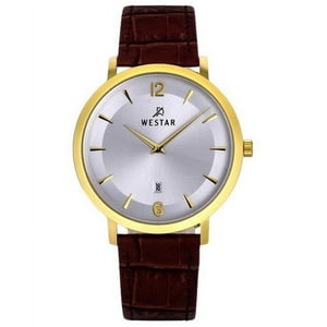 Reloj Westar Profile Leather Strap Silver Dial Quartz 50219Gpn127 Men'S Watch