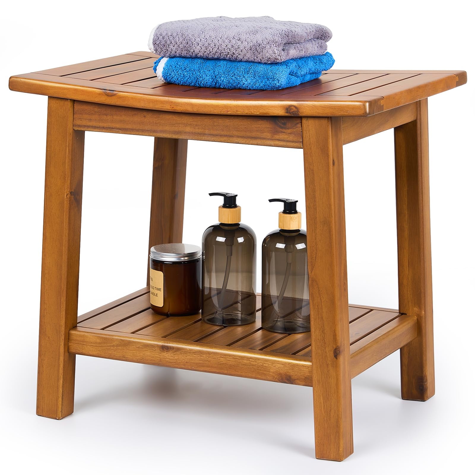 Banco De Ducha Upolana De Madera Maciza De Madera Maciza De 20 Cm Con Estante De Almacenamiento