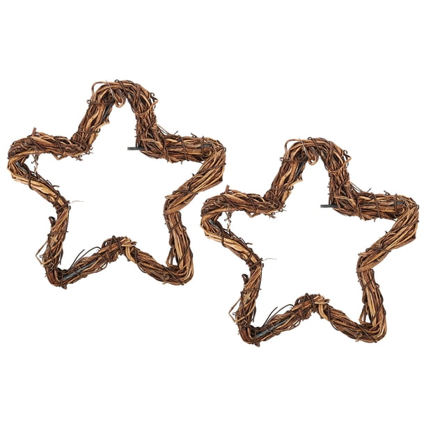 Uxcell Corona de Estrella de Ratán, 2 Piezas de 15CM Corona de Rama de Vid Natural de Navidad Aro de Anillo Floral, Marrón