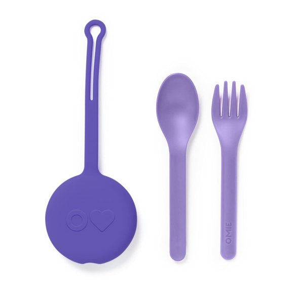 Juego de utensilios Omie OmieBox Kids con funda, 2 piezas, color lila