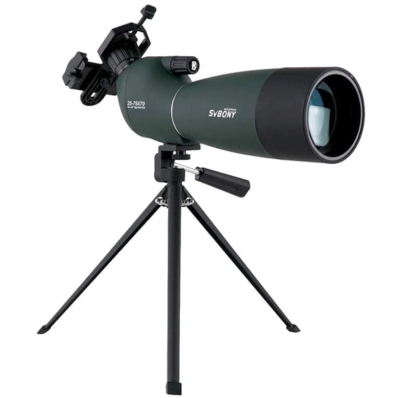 Spotting Scope SVBONY SV28 25-75 x 70 mm con trípode y adaptador de teléfono