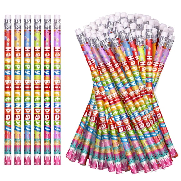 Lápices de madera coloridos de cumpleaños emzrivo – Pack de 72 con goma