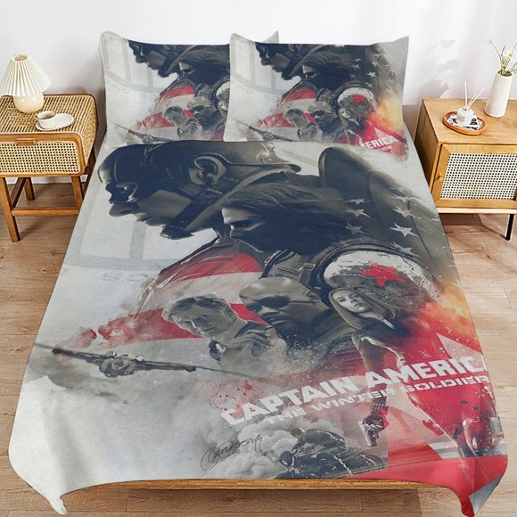 Captain America Bedding Sets Ultra Soft Skin-Friendly Duvet Cover 3 Piece, Cute Comforter Cover Bed Set for Boys Girls Kids