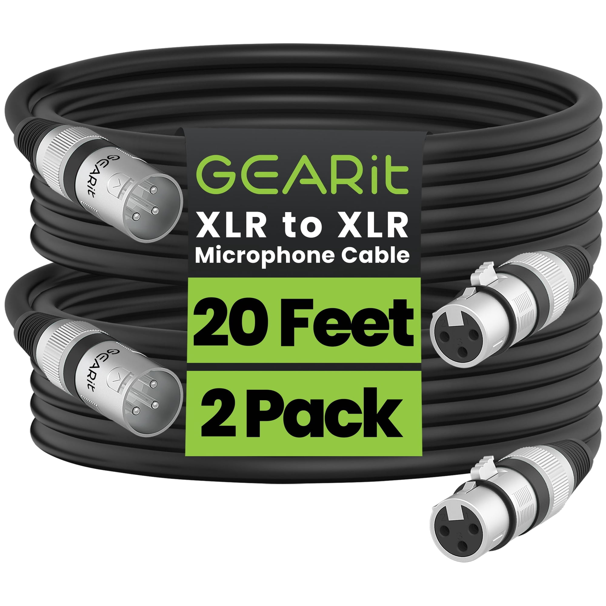 Cables Xlr Gearit Para Micrófono Macho A Hembra, 6 M, Paquete De 2
