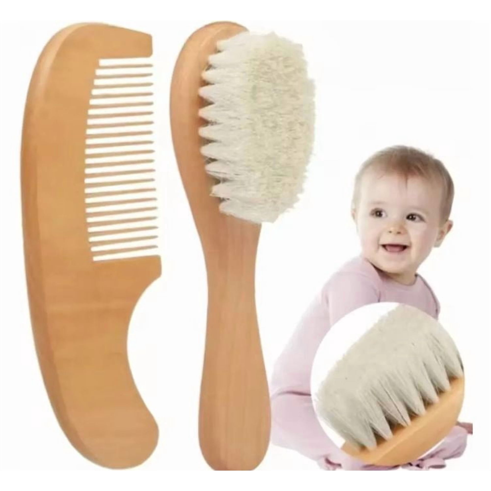 Nachin - Cepillo Y Peine Madera Cerdas Suaves Para Bebés