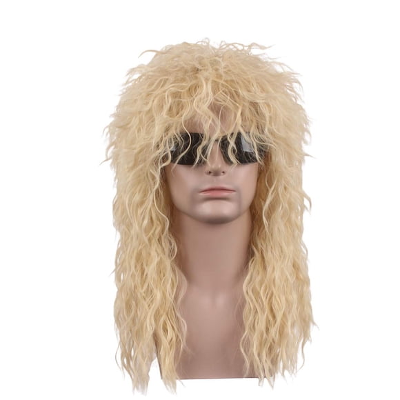 Peluca WildCos Mullet Rizada Larga Rubia Punk de los 80