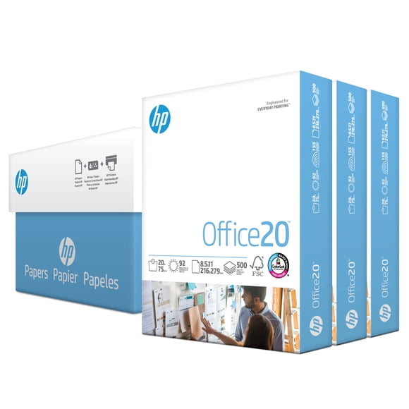 Papel para impresora HP Office, 20 libras, 8,5 x 11, caja de 3 resmas, 1500 hojas