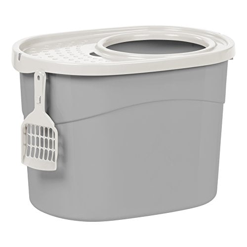 Caja De Arena Para Gatos Iris Usa, Grande, Simple, Redonda, Con Entrada Superior Gris/blanca