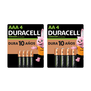 Pack Pilas Duracell Recargable Aa Y Aaa, (4 Pilas Aa Y 4 Pilas Aaa De 2500Mah)