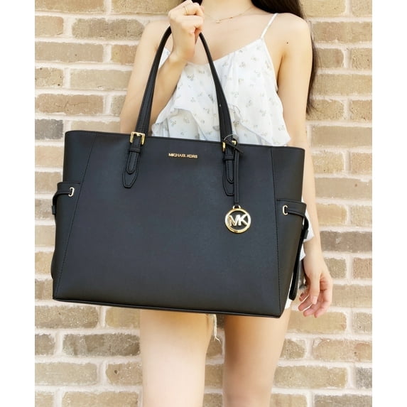 Cartera Michael Kors Gilly Large Jet Set Drawstring Top Zip Tote Black Saffiano Cuero