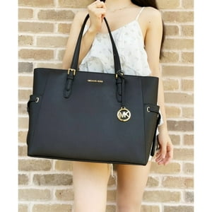 Cartera Michael Kors Gilly Large Jet Set Drawstring Top Zip Tote Black Saffiano Cuero