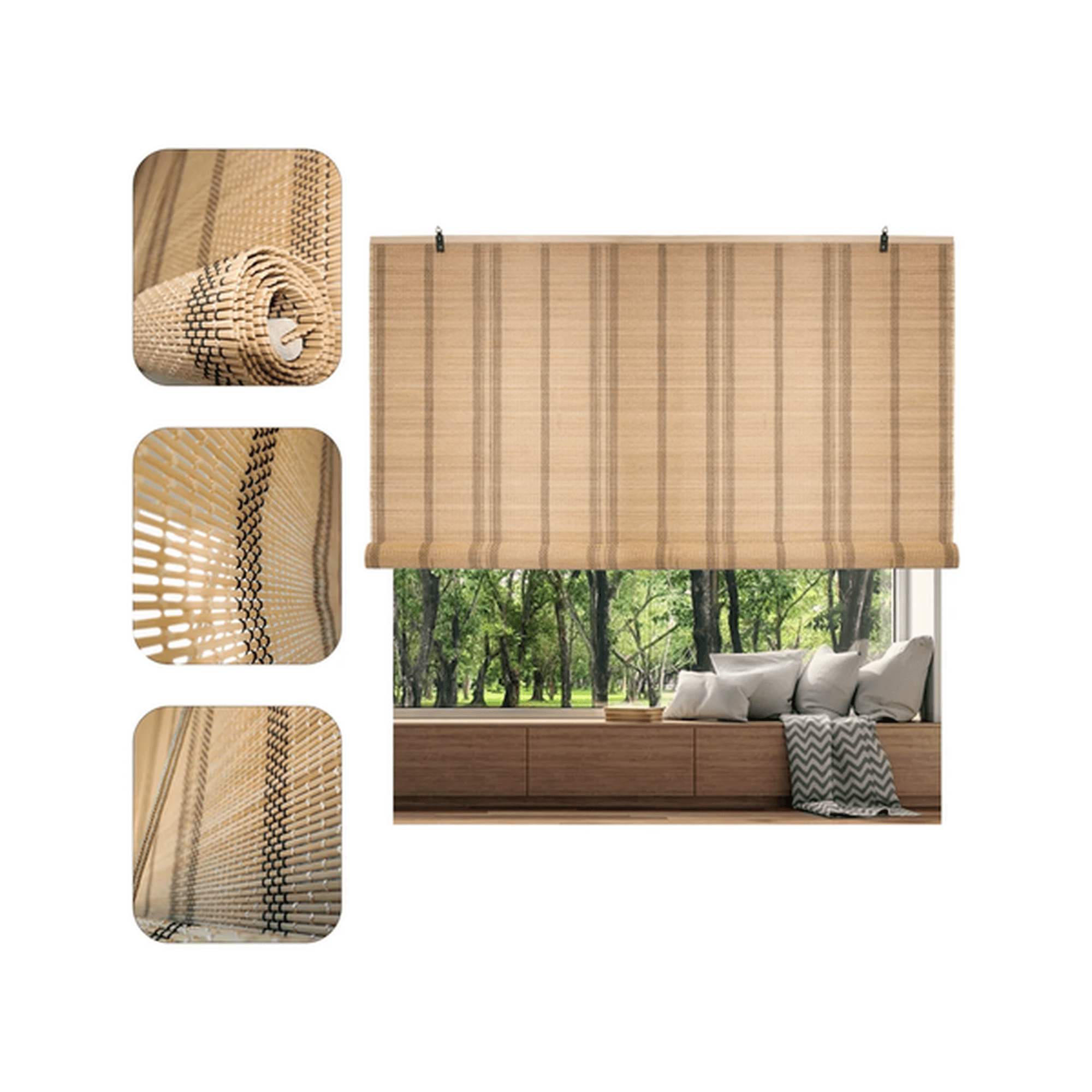 Genérico - Cortina Bambú Persiana Enrollable 120x150 Cm Beiti Unicolor