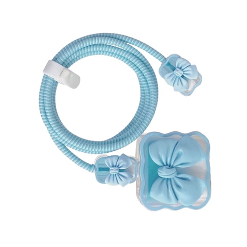 Magideal - Estuche Protector 3D, Cabezal De Cargador Línea De Datos Accesorios De Cable De Datos Protector De Cargador Rápido De Dibujos Animados Para Teléfono , Lazo Nudo Azul