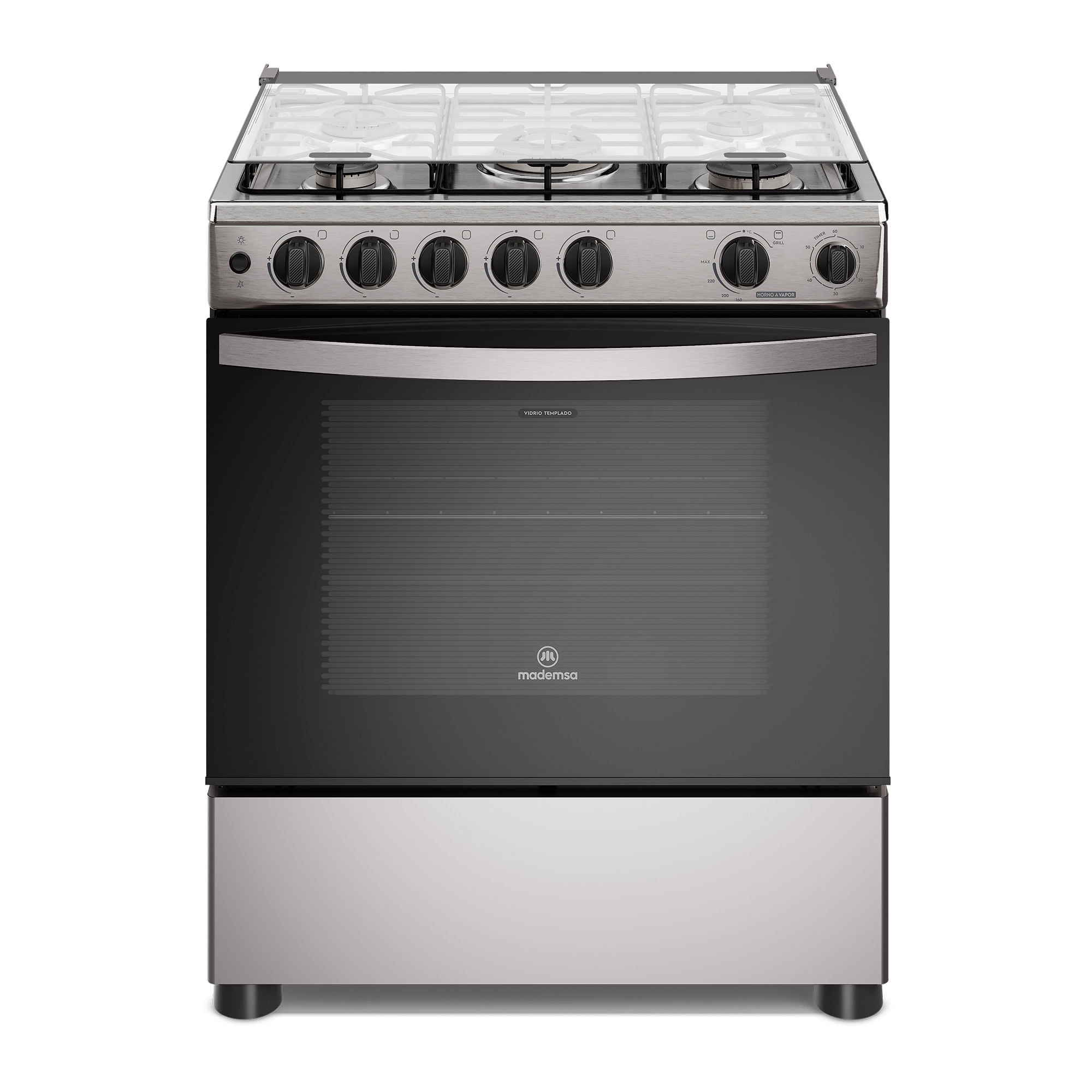 Mademsa - Cocina A Gas 5 Platos Horno Vapor Y Triple Llama Fm5ssc Inox